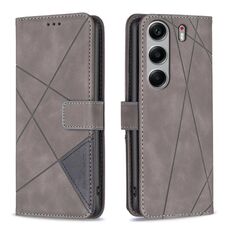 Custodia in pelle con texture a rombi e fibbia magnetica per Tecno Camon 40 (grigio)