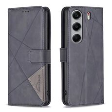 Custodia in pelle con texture a rombi e fibbia magnetica per Tecno Camon 40 (nera)