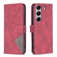 Custodia in pelle con texture a rombi e fibbia magnetica per Tecno Camon 40 Pro 5G (rossa)