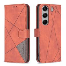 Custodia in pelle con texture a rombi e fibbia magnetica per Tecno Camon 40 Pro 5G (marrone)