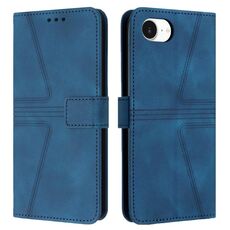 Custodia per iPhone 16e in pelle tinta unita con motivo triangolare (blu)