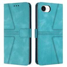 Custodia per iPhone 16e in pelle tinta unita con motivo triangolare (verde)
