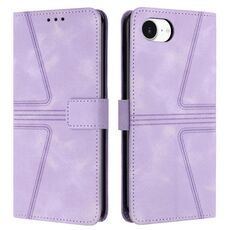 Custodia per iPhone 16e in pelle tinta unita con motivo triangolare (viola)