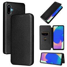 Custodia a libro in pelle con texture in fibra di carbonio per Samsung Galaxy M06 5G / F06 5G (nera)