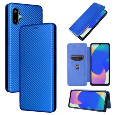 Custodia a libro in pelle con texture in fibra di carbonio per Samsung Galaxy M06 5G / F06 5G (blu)