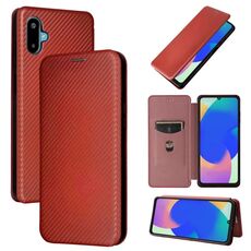 Custodia a libro in pelle con texture in fibra di carbonio per Samsung Galaxy M06 5G / F06 5G (marrone)