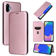 Custodia a libro in pelle con texture in fibra di carbonio per Samsung Galaxy M06 5G / F06 5G (rosa)