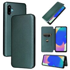 Custodia a libro in pelle con texture in fibra di carbonio per Samsung Galaxy M06 5G / F06 5G (verde)