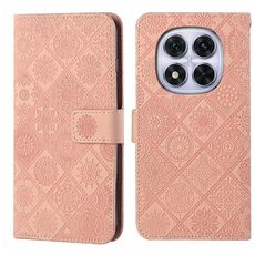 Custodia in pelle con motivo in rilievo in stile etnico per Redmi Note 14 Pro 4G (rosa)