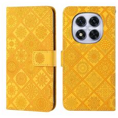 Custodia in pelle con motivo in rilievo in stile etnico per Redmi Note 14 Pro 4G (gialla)