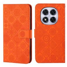 Custodia in pelle con motivo in rilievo in stile etnico per Redmi Note 14 Pro 4G (arancione)