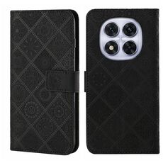 Custodia in pelle con motivo in rilievo in stile etnico per Redmi Note 14 Pro 4G (nera)