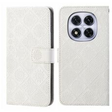 Custodia in pelle con motivo in rilievo in stile etnico per Redmi Note 14 Pro 4G (bianca)