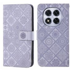 Custodia in pelle con motivo in rilievo in stile etnico per Redmi Note 14 Pro 4G (viola)
