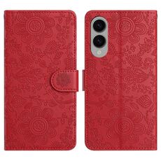 Custodia in pelle con motivo floreale in rilievo per Samsung Galaxy S25 Edge 5G (rossa)