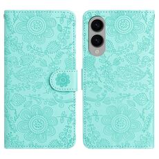 Custodia in pelle con motivo floreale in rilievo per Samsung Galaxy S25 Edge 5G (verde chiaro)