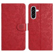 Custodia in pelle con motivo floreale in rilievo per Samsung Galaxy A36 5G (rossa)