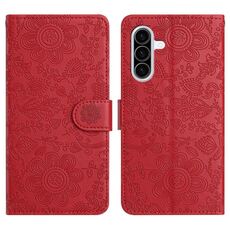Custodia in pelle con motivo floreale in rilievo per Samsung Galaxy A56 5G (rossa)