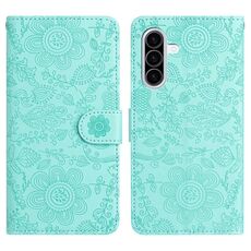Custodia in pelle con motivo floreale in rilievo per Samsung Galaxy A56 5G (verde chiaro)