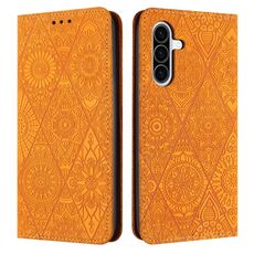 Custodia in pelle adsorbimento con motivo etnico in rilievo per Samsung Galaxy A26 5G (gialla)