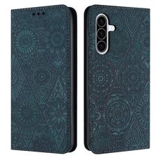 Custodia in pelle adsorbimento con motivo etnico in rilievo per Samsung Galaxy A26 5G (blu)