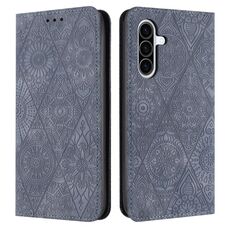 Custodia in pelle adsorbimento con motivo etnico in rilievo per Samsung Galaxy A26 5G (grigio)