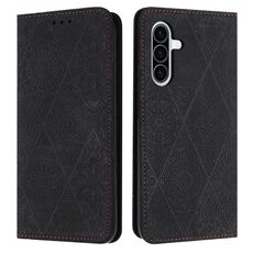 Custodia in pelle adsorbimento con motivo etnico in rilievo per Samsung Galaxy A26 5G (nera)