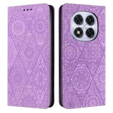 Custodia in pelle con motivo etnico in rilievo per Redmi Note 14 Pro 4G (viola)