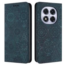 Custodia in pelle con motivo etnico in rilievo per Redmi Note 14 Pro 4G (blu)