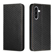 Custodia a libro magnetica in pelle con texture in fibra di carbonio per Samsung Galaxy A26 5G (nera)
