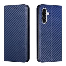 Custodia a libro magnetica in pelle con texture in fibra di carbonio per Samsung Galaxy A26 5G (blu)