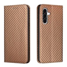Custodia a libro magnetica in pelle con texture in fibra di carbonio per Samsung Galaxy A26 5G (marrone)