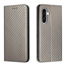 Custodia a libro magnetica in pelle con texture in fibra di carbonio per Samsung Galaxy A26 5G (grigio)