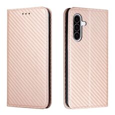Custodia a libro magnetica in pelle con texture in fibra di carbonio per Samsung Galaxy A26 5G (oro rosa)