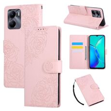 Custodia in pelle con 3 slot per carte di credito e motivo a rose in rilievo per vivo Y56 5G (rosa)
