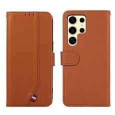 Custodia per telefono in pelle con texture delicata e giunzioni RFID ABEEL per Samsung Galaxy S21 Ultra 5G (marrone)