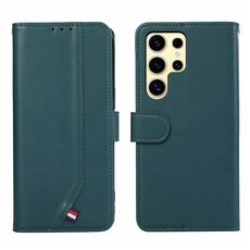 Custodia per telefono in pelle con texture delicata e RFID ABEEL per Samsung Galaxy S22 Ultra 5G (verde)