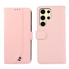 Custodia per telefono in pelle con texture delicata e giunzioni RFID ABEEL per Samsung Galaxy S23 Ultra 5G (rosa)