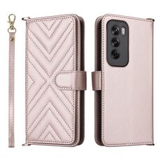 Custodia in pelle multifunzionale con 6 slot per schede per OPPO Reno12 Pro 5G, con cinturino da polso (rosa)