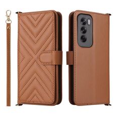 Custodia in pelle multifunzionale con 6 slot per schede per OPPO Reno12 Pro 5G, con cinturino da polso (marrone)
