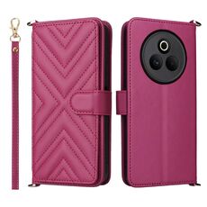 Custodia in pelle multifunzionale con 6 slot per schede per Realme P3 Pro 5G e cinturino da polso (rosso rosa)