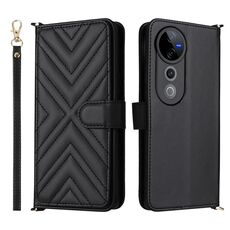 Custodia in pelle multifunzionale con 6 slot per schede per vivo S19 Pro 5G / V40 5G e cinturino da polso (nera)