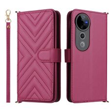 Custodia in pelle multifunzionale con 6 slot per schede per vivo S19 Pro 5G / V40 5G e cinturino da polso (rosso rosa)