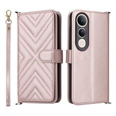 Custodia in pelle multifunzionale con 6 slot per schede per vivo V50 Lite 5G e cinturino da polso (rosa)