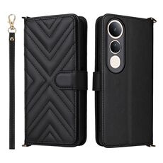 Custodia in pelle multifunzionale con 6 slot per schede per vivo V50 Lite 5G e cinturino da polso (nera)