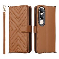 Custodia in pelle multifunzionale con 6 slot per schede per vivo V50 Lite 5G e cinturino da polso (marrone)