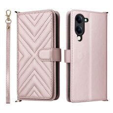 Custodia in pelle multifunzionale con 6 slot per schede per vivo Y04 4G / Y29s 5G e cinturino da polso (rosa)
