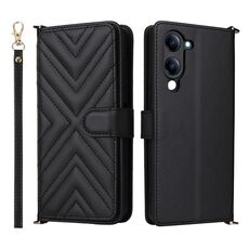 Custodia in pelle multifunzionale con 6 slot per schede per vivo Y04 4G / Y29s 5G e cinturino da polso (nero)