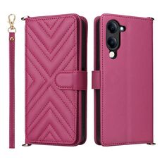 Custodia in pelle multifunzionale con 6 slot per schede per vivo Y04 4G / Y29s 5G e cinturino da polso (rosso rosa)