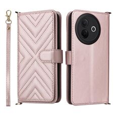 Custodia in pelle multifunzionale con 6 slot per schede per vivo Y39 5G / Y300i 5G e cinturino da polso (rosa)